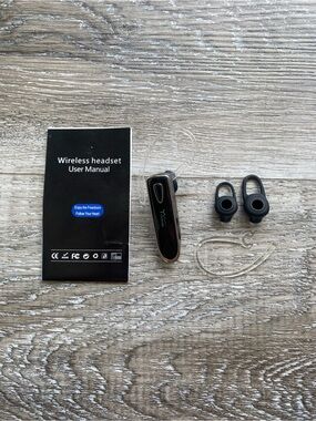 Rechargeable Wireless Black Bluetooth Headset with Multiple Earbud Sizes